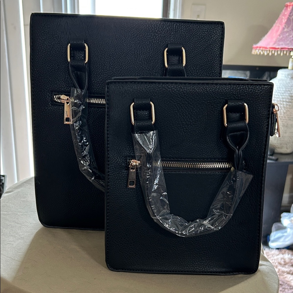 Elegant Black Women's Handbag Rectangular Set